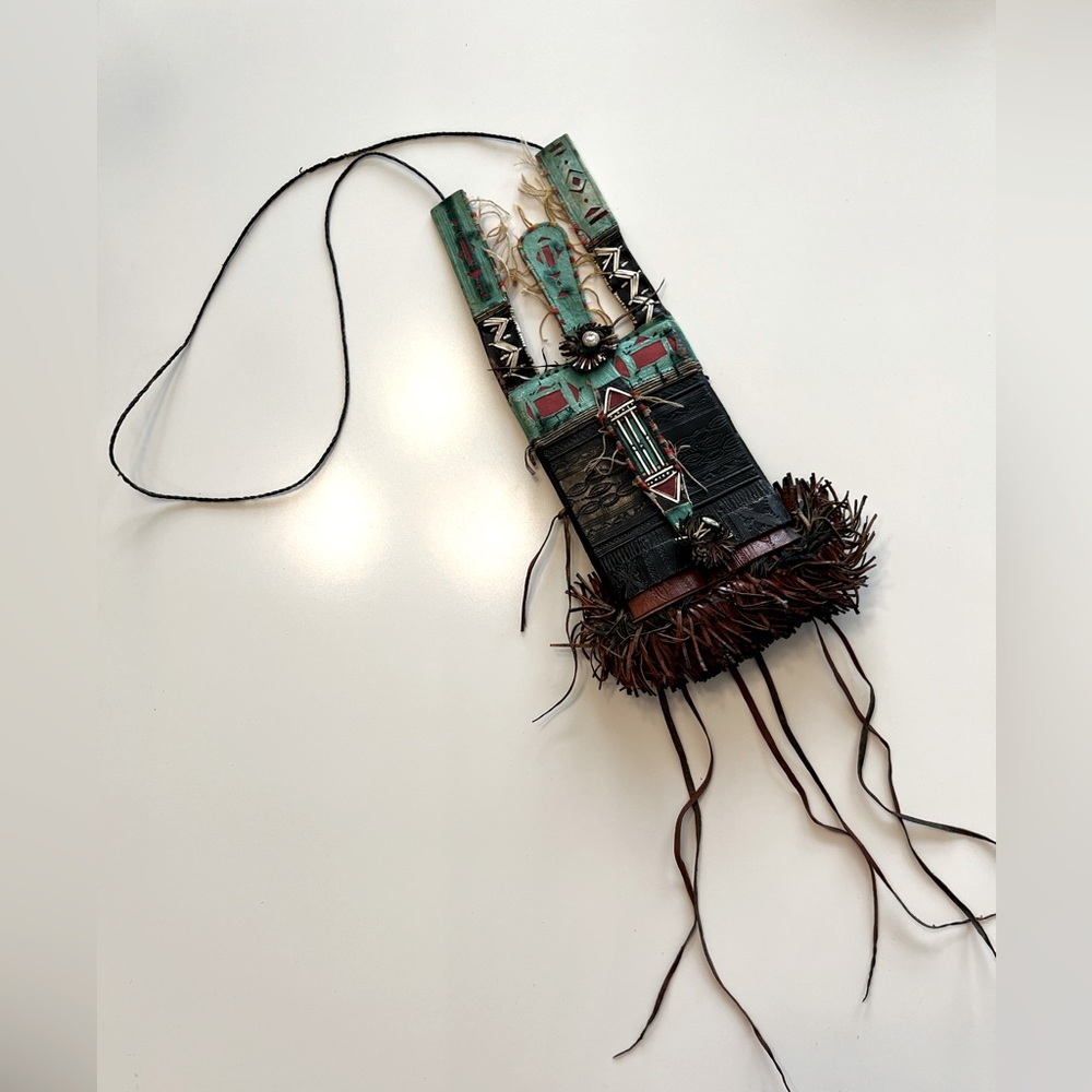 AUTHENTIC TUAREG LEATHER FRINGE POUCH• handmade • natural dye • hand painted